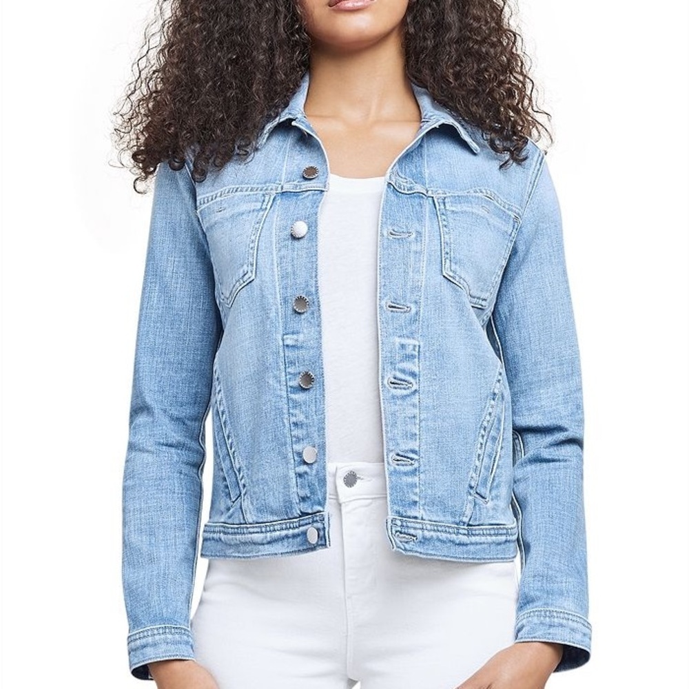 L’Agence Celine Slim Powder Distressed Denim Jean Jacket Size Small